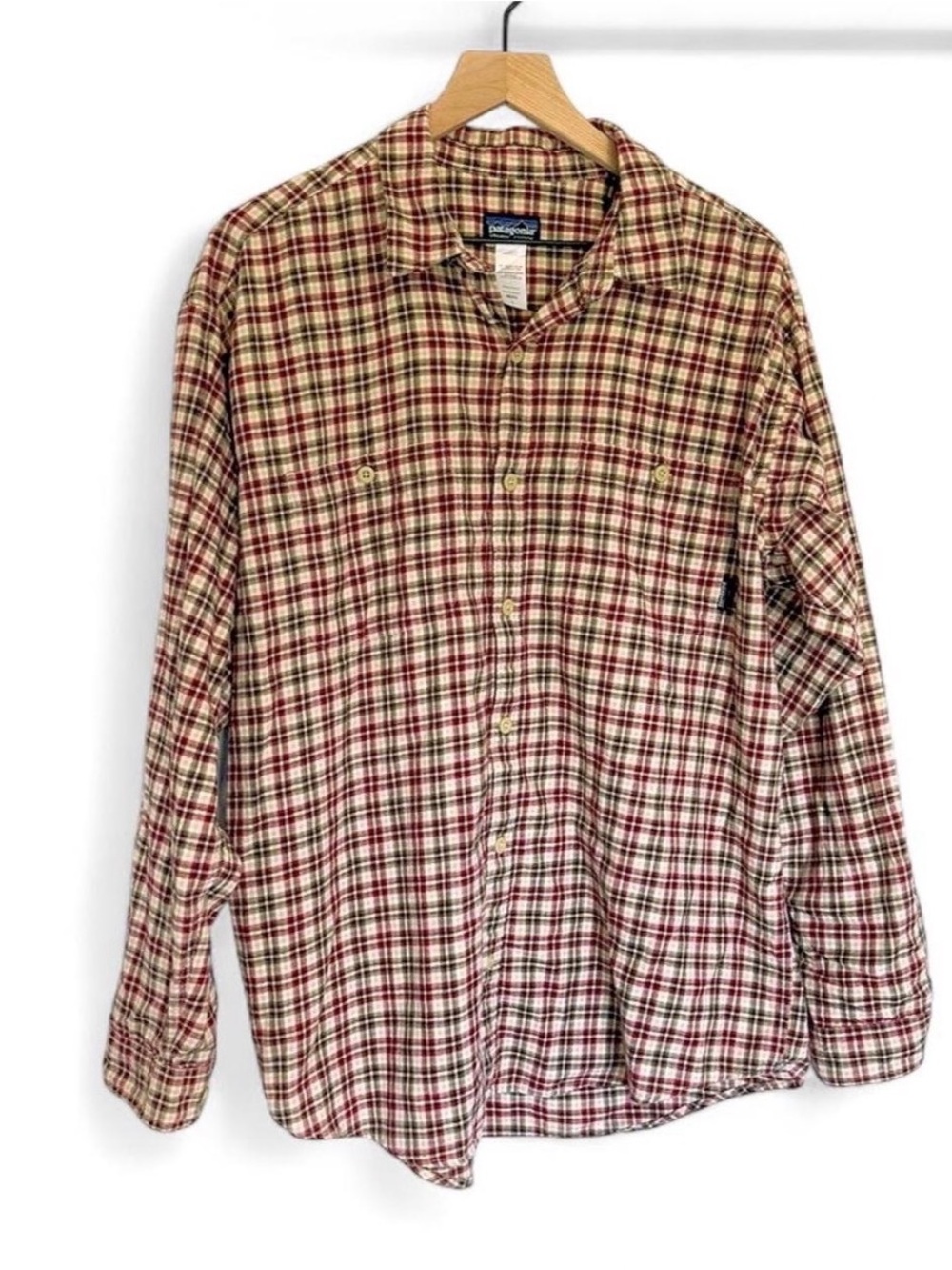Patagonia Men's Red and Cream Plaid Button-Down Shirt